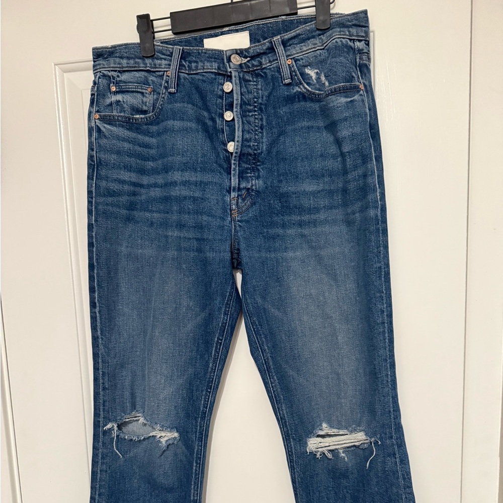 MOTHER Blue Distressed Boyfriend Jeans